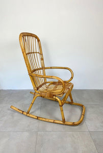 Bamboo Wicker Rocking Chair, Italy, 1960s